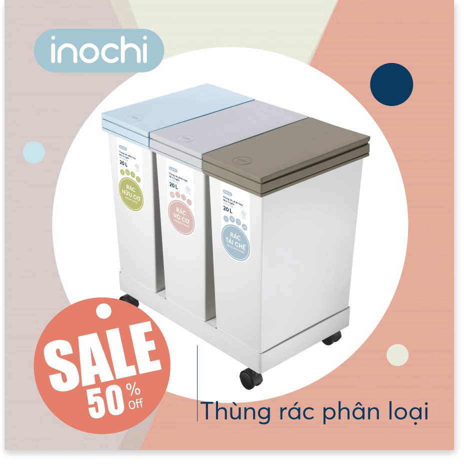 Thùng rác thông minh HIRO INOCHI 3 Ngăn bấm nút tự động mở nắp phân loại rác cho phòng khách, phòng ngủ,vệ sinh RAPL.003