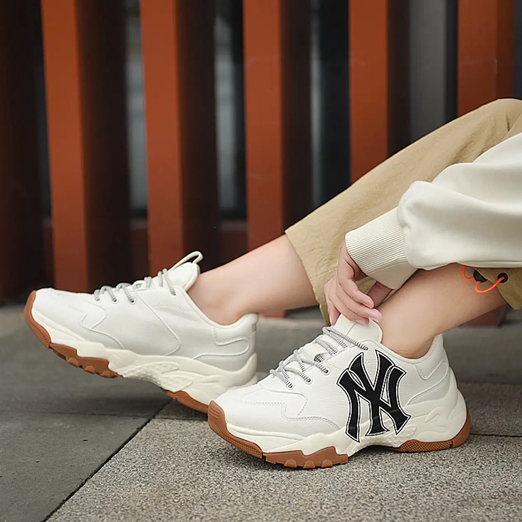 Giày MLB NY đế nâu da bò hack chiều cao 5cm hàng 1-1 cao cấp siêu hót 2023 full box bill