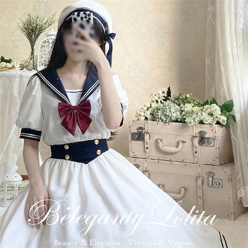 Đầm Tay Phồng Đính Nơ Phong Cách Lolita Nhật Bản Dễ Thương Cho Nữ