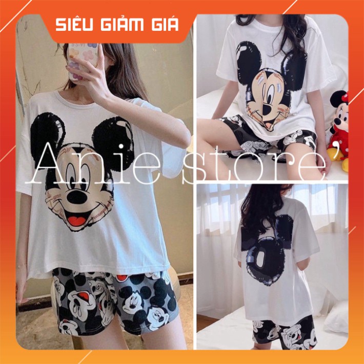 Bộ Ngủ Mickey Cộc Tay Unisex 🦋 Set Áo Phông Kèm Quần Cộc Dáng Rộng 🦋