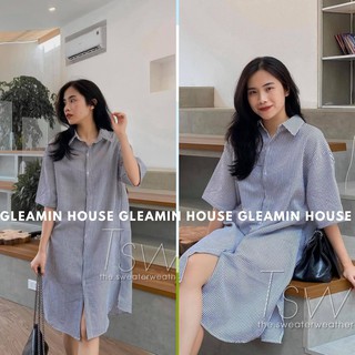 ( Ảnh thật/sẵn ) Đầm cổ sơ mi dáng suông kẻ caro xanh tay lửng Ulzzang HOT, Váy Sơ Mi Kẻ Sọc Dáng Rộng