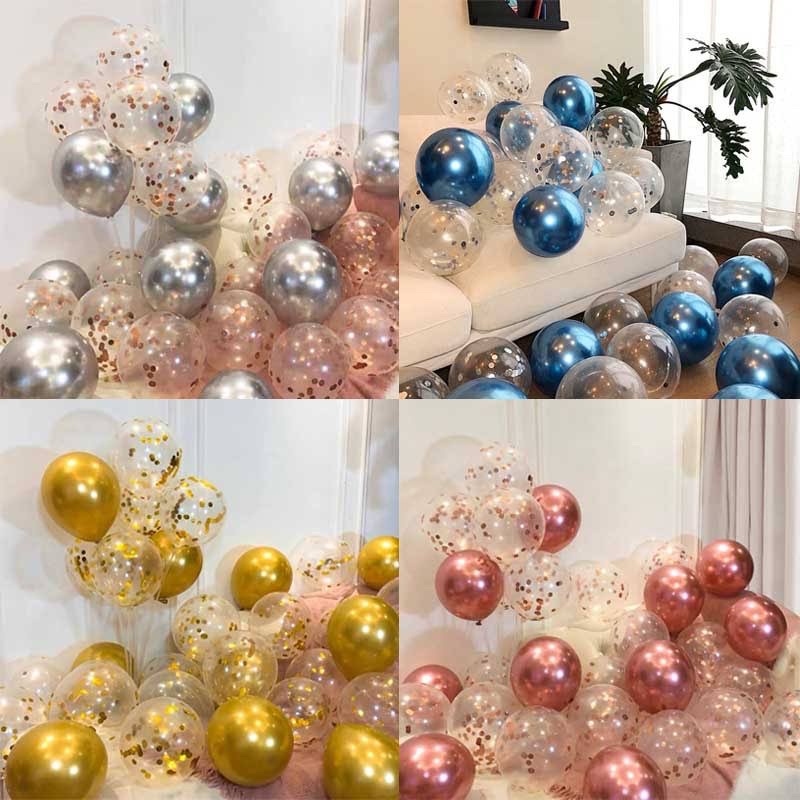 Set 50 bóng mix màu crom, sequin, đỏ lồng, trang trí sinh nhật, trang trí phòng cưới