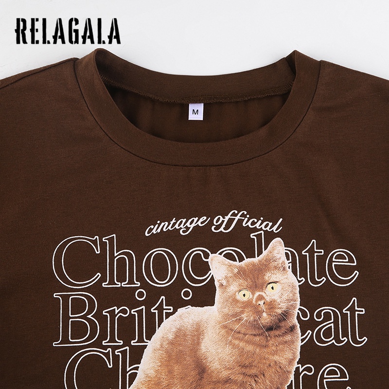 Áo Thun Croptop Tay Ngắn In Hình Mèo Ngộ Nghĩnh Cho Nữ