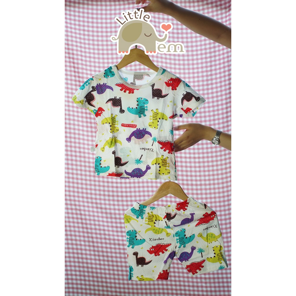 Bộ đồ bé trai Cotton tre cộc tay _ Color dinosaur