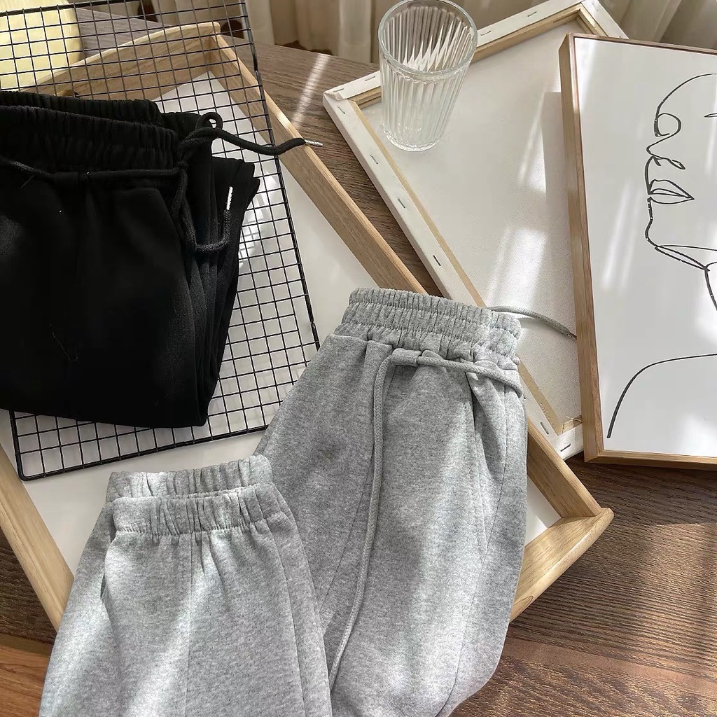 Quần Jogger Dây Buộc Quần Dài Chât Bo Tăm Dày Nặng Đẹp Không Xù 2 Màu Đen Xám Mặc Được 2 Kiểu
