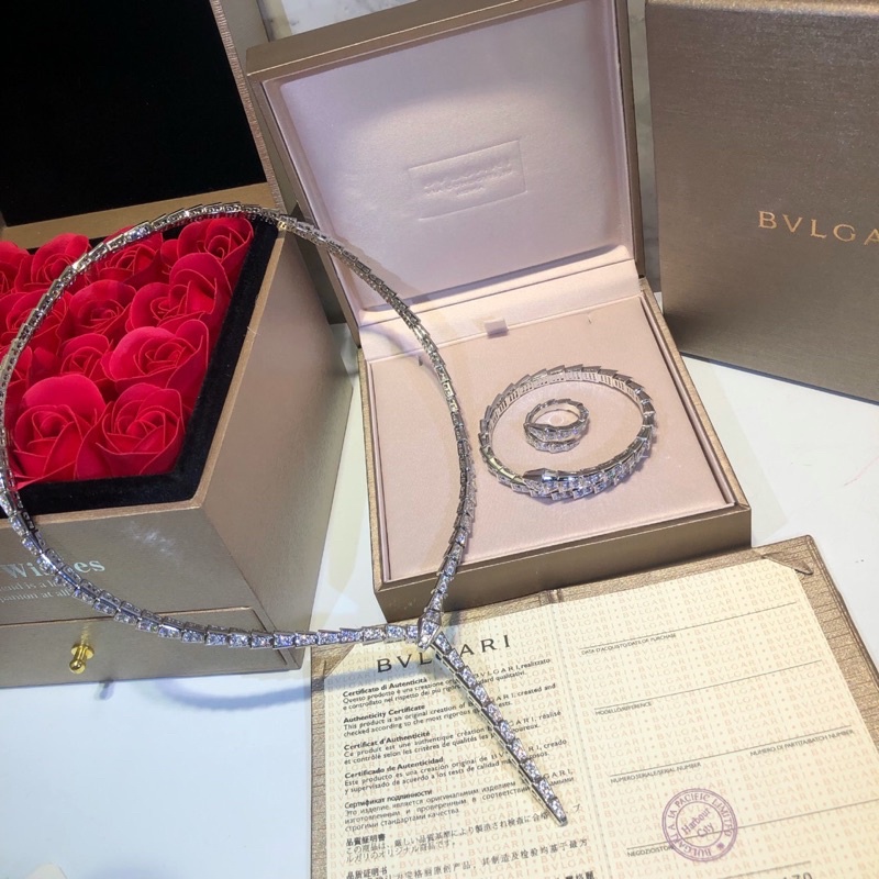 S925 Sterling Silver Fashion Full Diamond Snake Bone Necklace Bracelet Ring