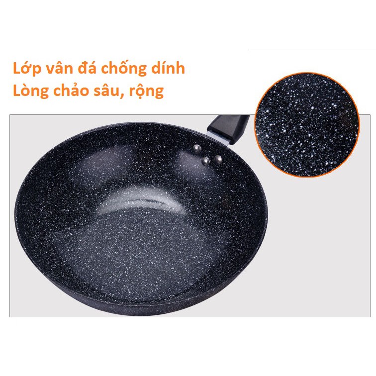 Chảo Chống Dính Vân Đá Maifan Sâu Lòng 30cm Cho Các Món Chiên Ngập Dầu, Chiên Cơm, Xào Mì, Dùng Được Bếp Từ