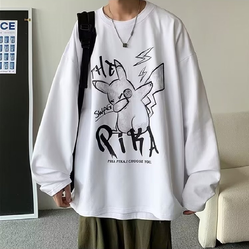 Áo Thun Tay Dài Cổ Tròn Dáng Rộng In Chữ Phong Cách Hip Hop Nhật Bản Thời Trang Cho Nam Cỡ M-5XL