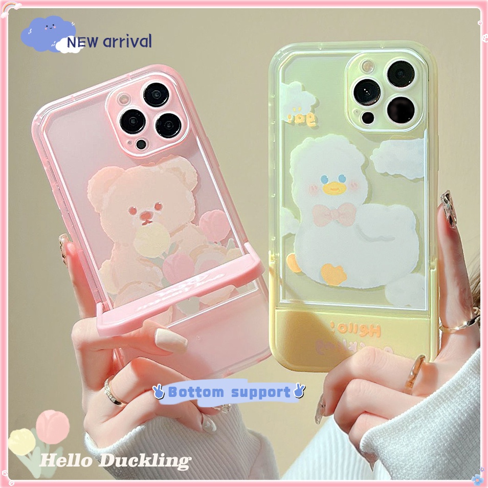 Ốp Điện Thoại Silicon Mềm Gắn Giá Đỡ Hình Gấu Vịt 2 Trong 1 Cho iphone 7 8 plus 11 12 13 pro xs XR max silicone