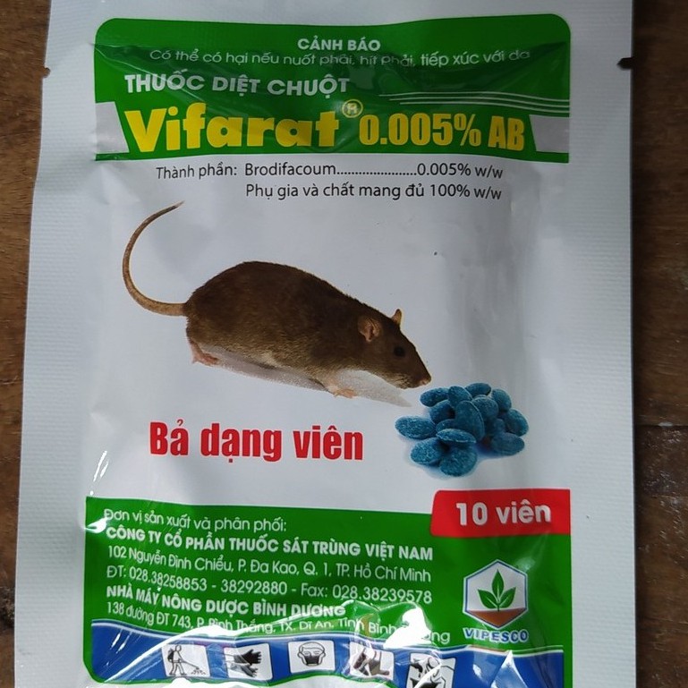 Thuốc Diệt Chuột VIFARAT 0.005%AB (gói 10 viên), thuốc diệt chuột dạng bả viên