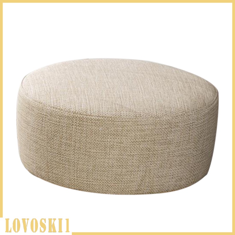 [LOVOSKI1]Round Linen Fabric Footstool Cover Wooden Stool Slipcover Green Dark 28x18cm