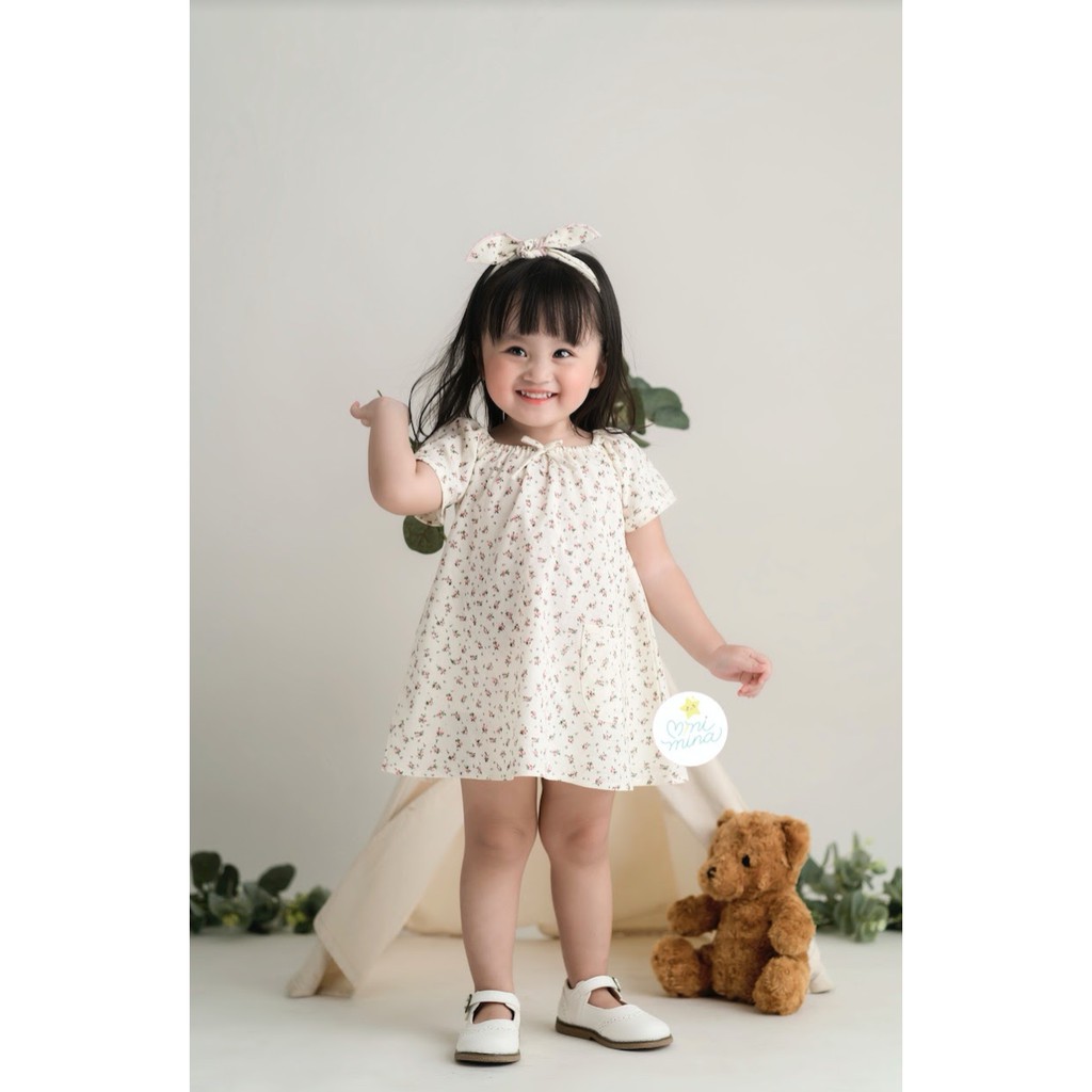 Đầm bé gái kèm nơ hoa CAMELLIA xinh yêu cho bé từ 0 đến 3 tuổi