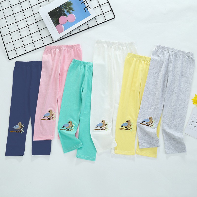 Quần legging Nina Kids màu kẹo thêu hình chú chim cho bé gái 1-6 tuổi