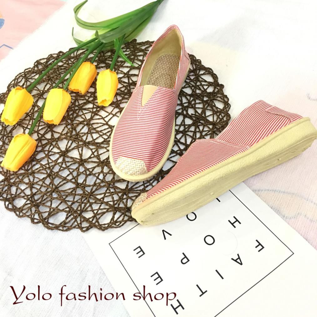 [Hình thật] GL2 Giày lười slip on nữ kẻ ngang bọc cói vintage thời trang | WebRaoVat - webraovat.net.vn