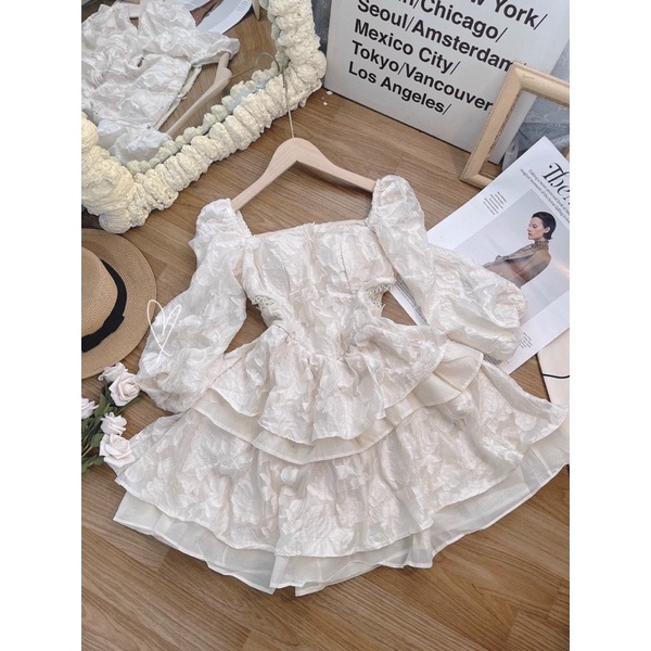 Đầm ren phối voan tầng thiên nga