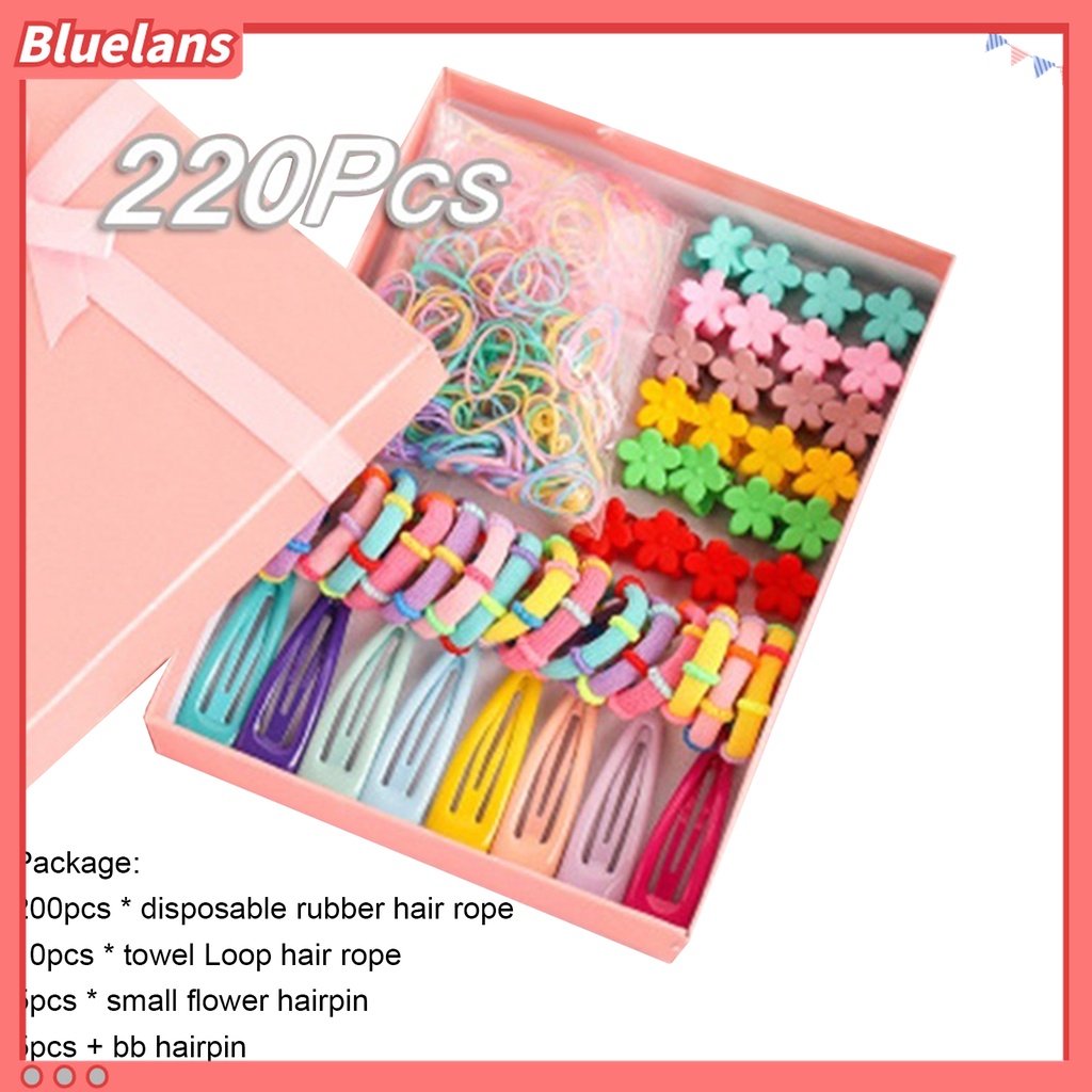 Set 220 phụ kiện dây buộc tóc và kẹp tóc nhiều màu sắc và kiểu dáng cho bé gái