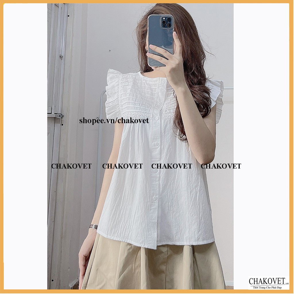 Áo sơ mi nữ tay cánh tiên style hàn quốc CKA839, kiểu áo nữ dáng babydoll tiểu thư (mặc 2 kiểu) cổ tròn phối ren xếp ly | BigBuy360 - bigbuy360.vn