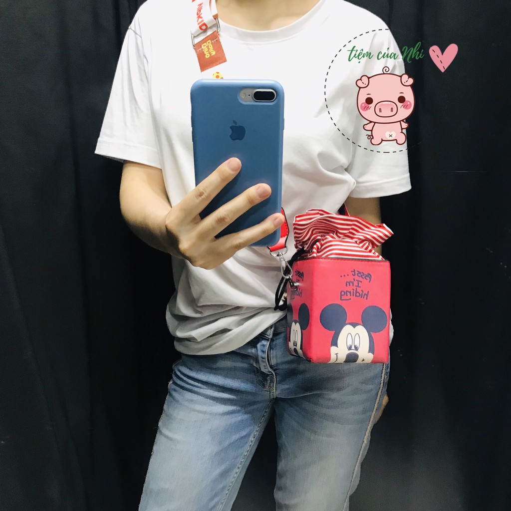 Túi xách nữ mini da pu hộp tròn, vuông in hình chuột Mickey vịt Dolnald 12X13X12cm Tiệm Của Nhi TSN01 | BigBuy360 - bigbuy360.vn
