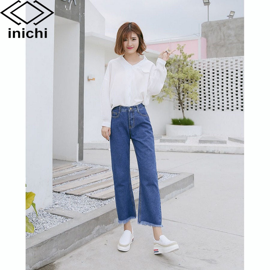 Quần jean nữ INICHI Q715 trơn xanh nhạt chất mát co dãn nhẹ | BigBuy360 - bigbuy360.vn