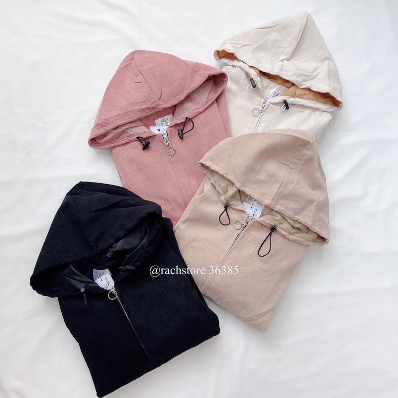 [RÁCH STORE] Áo Khoác Nhung Trơn Túi Chéo Tay Phồng