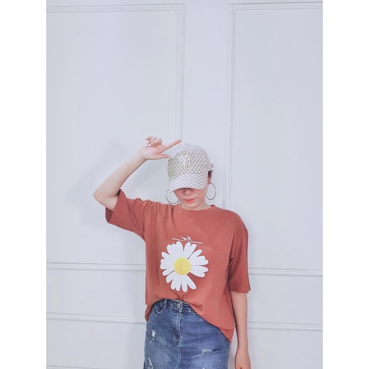 ÁO THUN KIỂU NỮ PHÔNG RỘNG IN HÌNH HOA CÚC ĐẸP CỔ TRÒN TAY LỠ UNISEX
