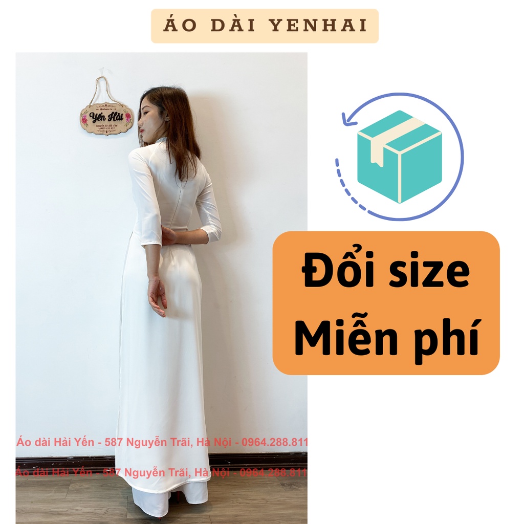 Áo Dài Trắng 4 Tà Truyền Thống May Sẵn Vải Lụa Tằm Trơn Mịn Cao Cấp 2 Lớp Nữ Học Sinh Đi Học Mặc Lễ Tết Đẹp |  Mã B3