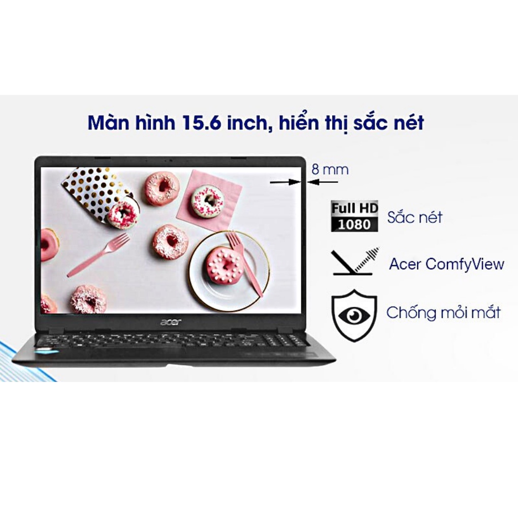 Laptop Acer Aspire 3 A315-56-38B1/Đen/Intel i3-1005G1/ RAM 4GB/256SSD/15.6inch FHD