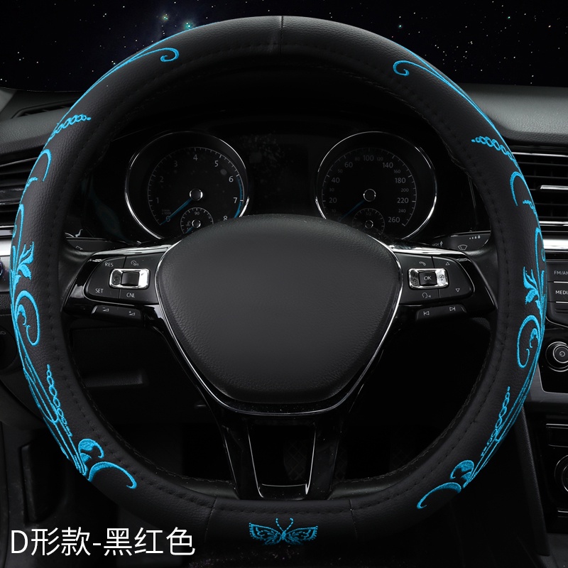 Đặc trưng thêu tay cho Hyundai Tucson 2021 NX4 Elantra 7th Sonata 10 2020 2021 HB20 Bọc vô lăng ô tô D Hình dạng Phụ tùng ô tô bằng da PU