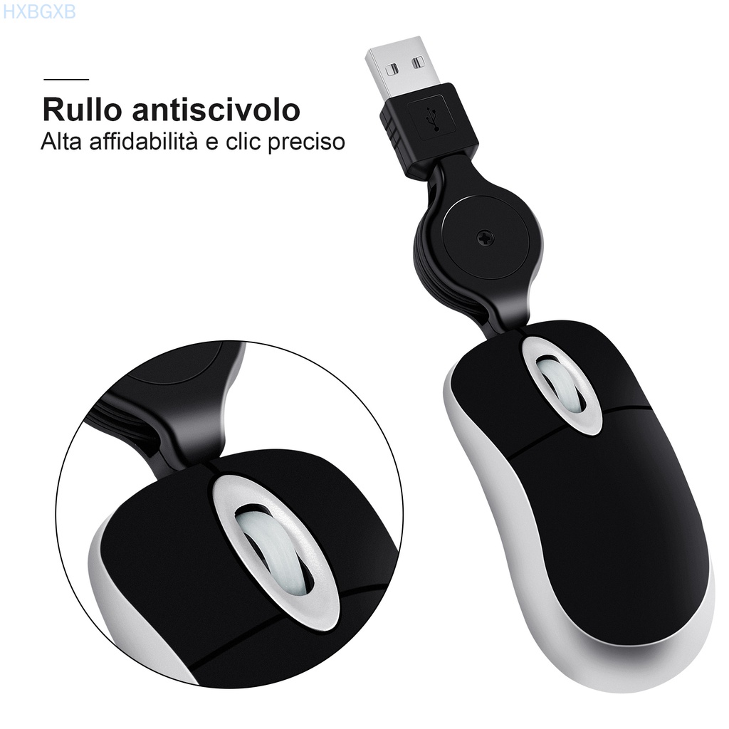 HXBG Lovely Mini Wired Mouse Retractable USB Cable Ergonomic Office Computer PC Laptop Gaming Mice