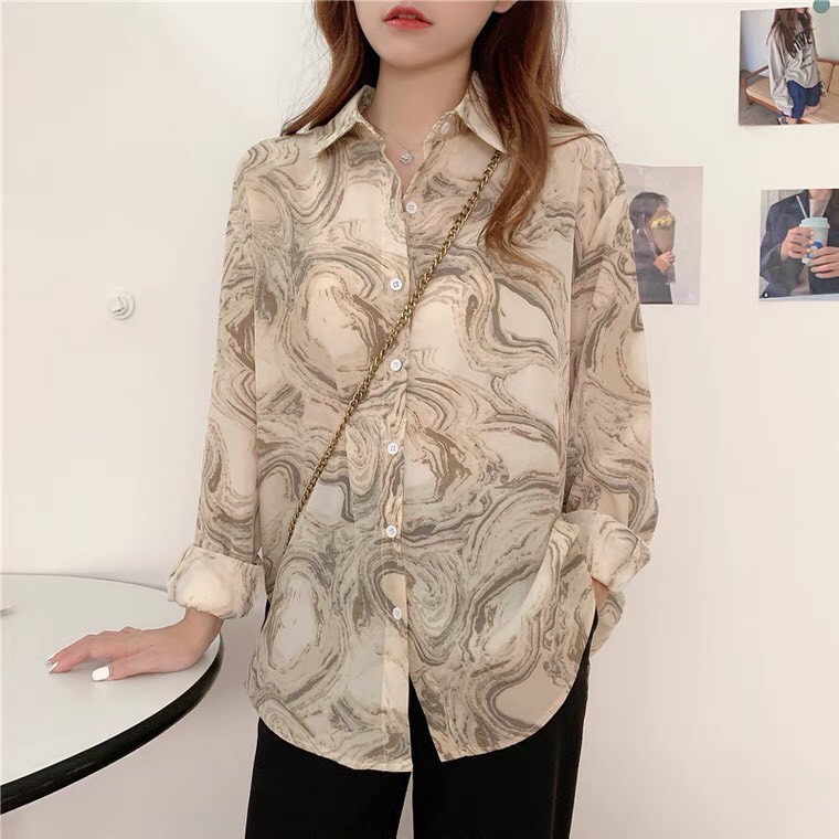 Áo sơ mi vintage, sơ mi voan chất vải mềm mịn nhẹ mát XONXEN SHOP freesize mã 511019