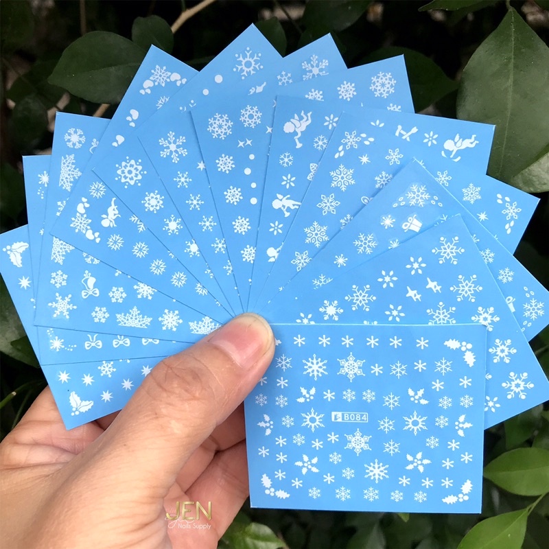 Sticker nước noel dán móng-bông tuyết Giáng sinh màu trắng