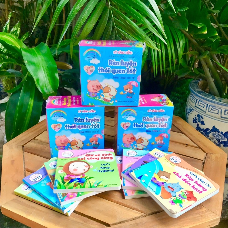 Sách - Combo 8 cuốn rèn luyện thói quen tốt - Bằng tranh cho bé 2-6 tuổi (song ngữ Anh - Việt)