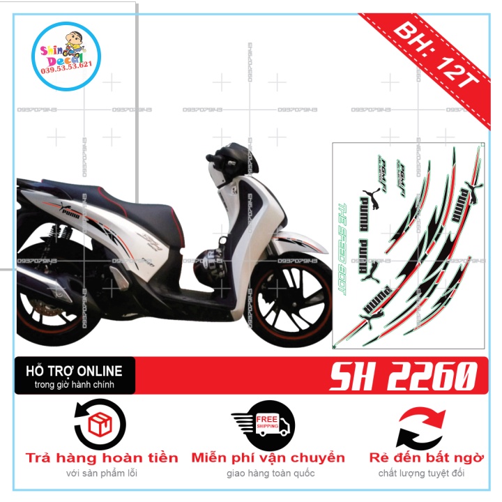 TEM XE SH 2019 PUMA TRẮNG ĐỎ -- SHIN DECAL 2