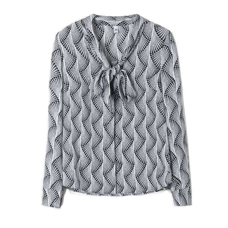 Áo sơ mi voan tay dài dáng rộng in họa tiết thời trang cho nữ trung niên