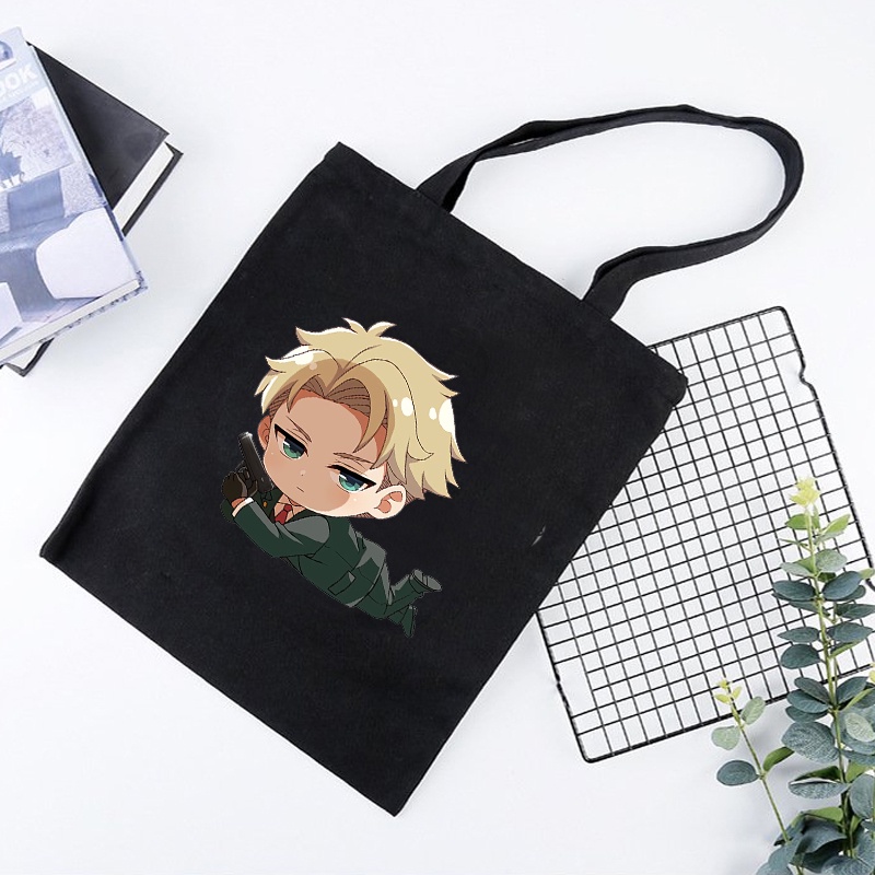 Túi tote vải đen trắng in hình SPY x Family ver nằm anime chibi dễ thương xinh xắn tiện lợi thời trang