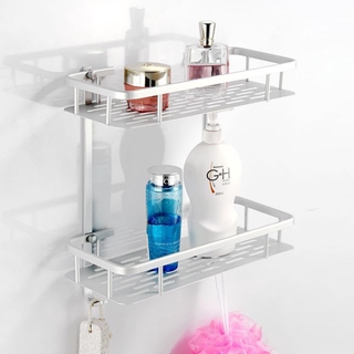 Kệ nhà tắm 2 tầng chất liệu Inox, Sử dụng miếng dán cường lực, Không khoan đục. Chịu tải trọng 10kg.