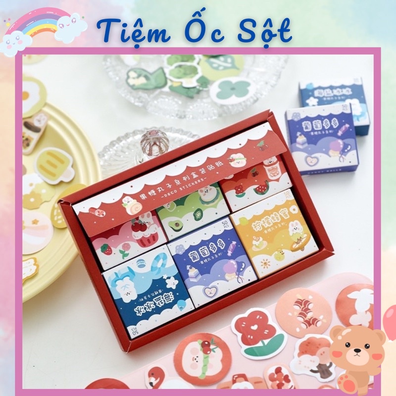 Bộ 300 miếng dán trang trí hoạ tiết hoạt hình, vintage Tiệm Ốc Sột-ST048