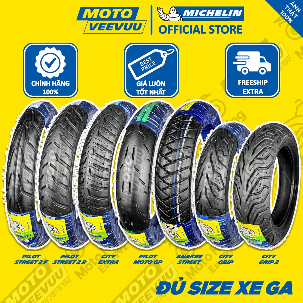 Vỏ lốp xe MICHELIN xe ga Pilot Street 2 Anakee Moto GP City Extra Grip Pro 70 80 90 100 110 120 130 140 10 11 12 14 16