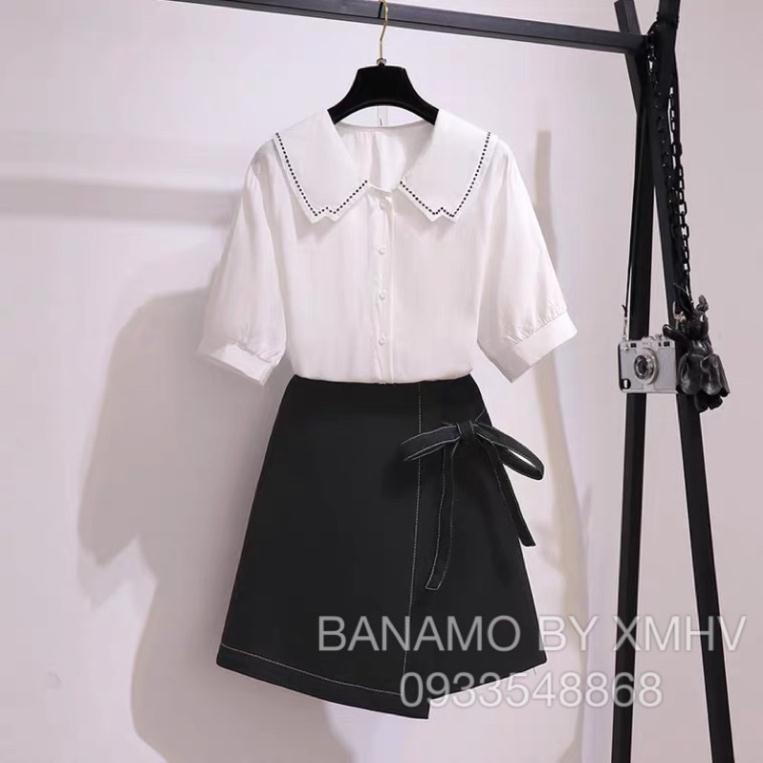 Chân váy chữ A cạp cao trơn chỉ nổi có nơ buộc Chân váy chữ A ngắn Hàng may kĩ có quần lót cao cấp Banamo Fashion 5317 | BigBuy360 - bigbuy360.vn