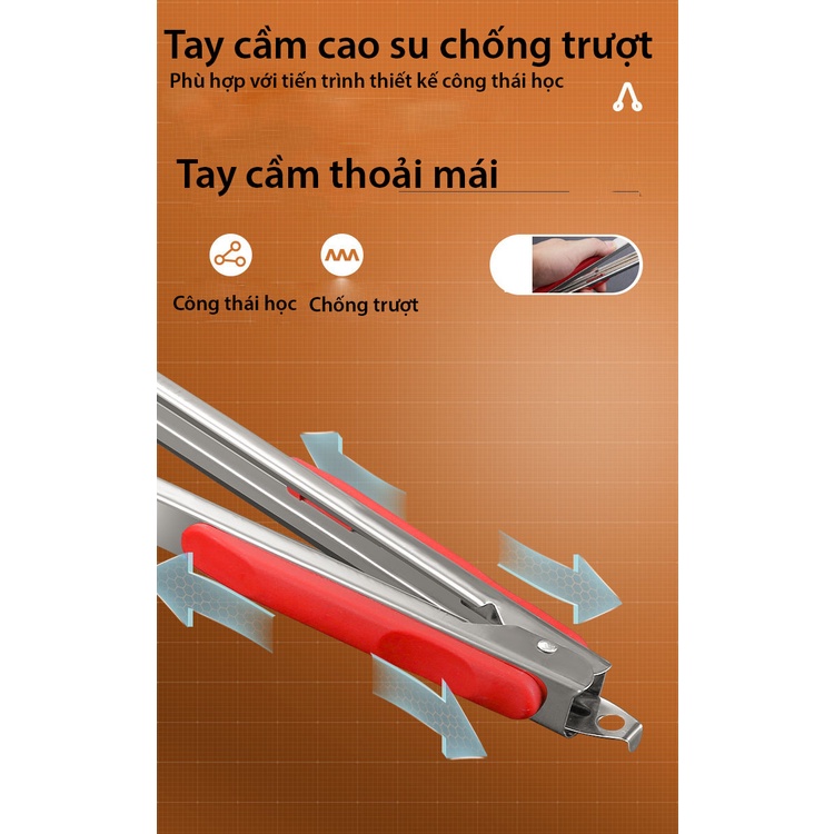 Kẹp gắp thức ăn, gắp đá bằng inox có bọc nhựa/ kim loại tiện dụng, đầu có móc treo tiết kiệm diện tích - LOKING