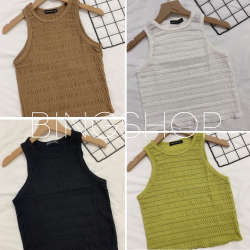 Áo ba lỗ nữ cổ tròn vải nhún Bingshop nhiều màu siêu xinh