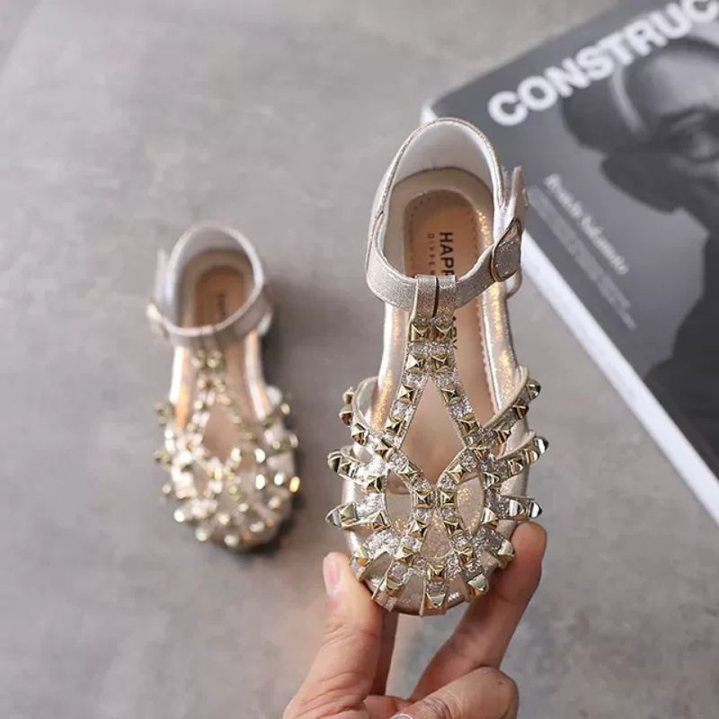 sandal bé gái - dép rọ bé gái đính đinh Kim tuyến siêu mềm, đế êm đi mùa hè 2123