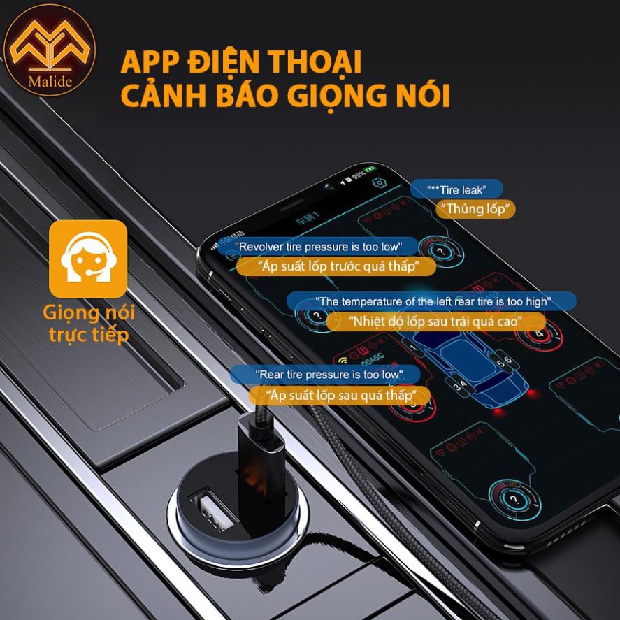 [CHÍNH HÃNG] Cảm biến áp suất lốp van ngoài Malide kết nối APP di động + Đầu thu mini cảnh báo giọng nói - Model B03R03