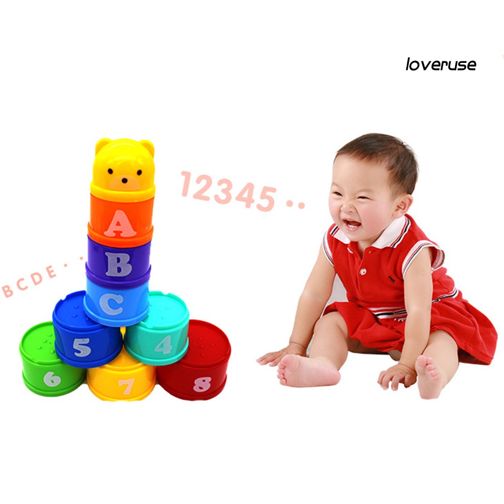 Set 9 Cốc Nhựa Đồ Chơi In Hình Gấu Dễ Thương Cho Bé