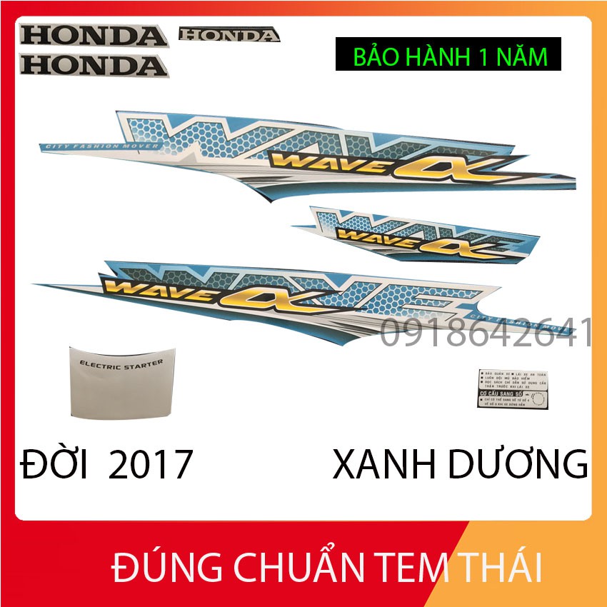 [CHUẨN TEM THÁI] BỘ TEM 3 LỚP HÀNG XỊN CHO WAVE ANPHA ĐỜI 2017 - MÀU XANH DƯƠNG