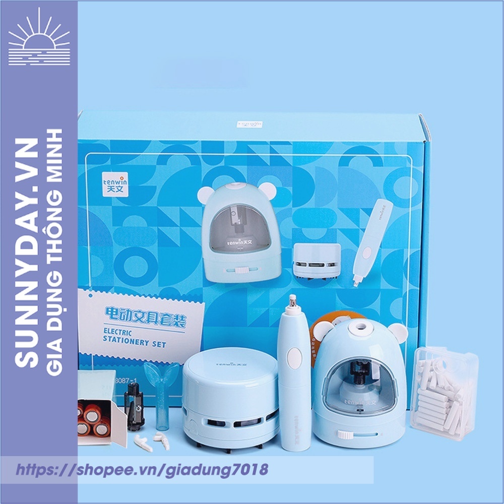 Bộ gọt bút chì tự động, máy chuốt bút chì và tẩy bút chì, hút bụi tự động, dụng cụ học tập cho bé Sunnyday.vn
