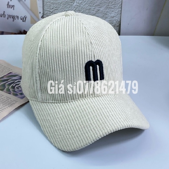 mũ kết lưỡi trai - nón lưỡi trai hàn quốc nhung đũa thêu Chữ M trend thời trang