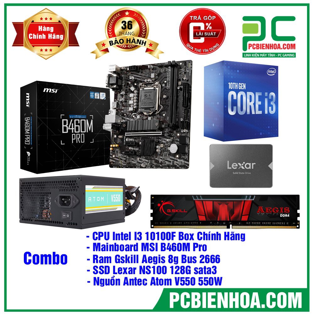 [Mã SKAMPUSHA7 giảm 8% đơn 250k]Combo máy tính thế hệ 10 I3 10100F B460M 8G 128G 550W chính hãng | BigBuy360 - bigbuy360.vn