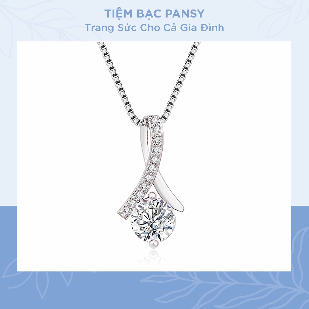 Dây chuyền bạc nữ PANSY hình giọt nước nạm đá lấp lánh - Vòng cổ bạc ta chuẩn cao cấp