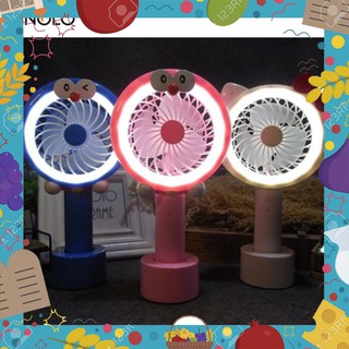  Quạt Mini Cầm Tay Pin Sạc Doremon Kitty Q9 Có Led Có Chân Đế Để Bàn 